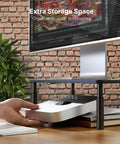 Ergonomic Monitor Stand Riser With Airflow Vents Three Height Options Of 3.94, 4.72 And 5.51 Inches used for storage under monitor