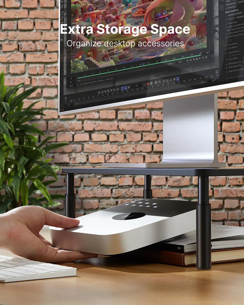 Ergonomic Monitor Stand Riser With Airflow Vents Three Height Options Of 3.94, 4.72 And 5.51 Inches used for storage under monitor