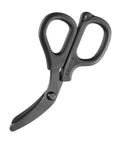 6 Inch Trauma And Nurse's Shear For EMTs And Wound Care All Black Razor Sharp Workhorse 420J2 Stainless With Titanium Coating Blunt Tip For Skin Safety Heavy Duty Rivet Lanyard Attachment Go To Compact Medical Scissors, black side view
