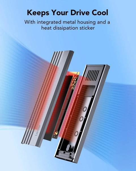 Snappy M.2 NVMe SSD Enclosure With USB 3.2 Gen 2 10Gbps showing aluminum casing and heat dissipation design