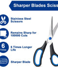 All Purpose 8 Inch Scissors 6 Pack With Comfort Grip For Office Desk Tasks Crafting Sewing Fabric And School Supplies Ambidextrous Right And Left Handles