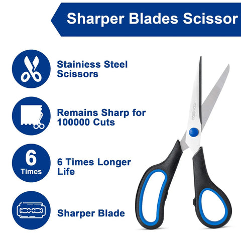 All Purpose 8 Inch Scissors 6 Pack With Comfort Grip For Office Desk Tasks Crafting Sewing Fabric And School Supplies Ambidextrous Right And Left Handles