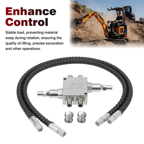 Mini Excavator Cushion Valve Kit For Swivel Motors Complete Assembly Plug And Play Ready Fits Any Mini Excavator With One Quarter Inch Hydraulic Hoses And M14x1.5 Thread Ends Durable Silver Finish Easy Install For Long Lasting Performance