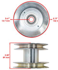 Heavy Duty 42 And 48 Inch Deck Drive Pulleys Fit John Deere X330 X350 X354 X370 Mowers, showing dimensions and design details.