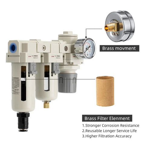 Air Filter Dryer With Auto Drain And Semi Auto Drain Dual Air Filters Pressure Regulator Water Separator For Air Compressors 0 To 150 PSI 60 SCFM