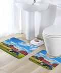 Farm Tractor Print Bath Rug Set 2 Piece Non Slip U Shaped Contour Toilet Mat And Plush Bath Mats Ultra Soft Absorbent Velvet Machine Washable Home Decor in bathroom setting.