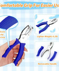 Person holding Four Pack Shape Hole Punch Set With Soft Grip For Binder Scrapbooking And Cards No Boring Holes in blue