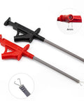 Red and black test hooks from 23 Piece Multimeter Test Lead Kit With Replaceable Probes, Alligator Clips, Test Hooks, And Flexible Wires