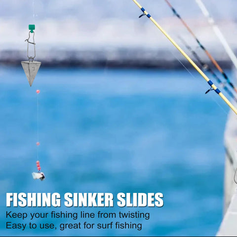 Heavy Duty Sinker Slides For Catfishing Rig Tackle 70 Piece Set With Stainless Steel Duo Lock Snap Swivels at the water's edge