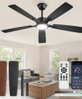 Slick 52 Inch Ceiling Fan With Flat Out Bright Light Smart App Control Dimmable Lamps in modern living room setting.