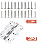 2-inch stainless steel folding hinges, front view, 20pcs with 120 screws for wooden boxes
