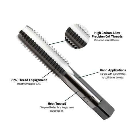 5/8-11 National Fine Plug Tap For Metalworking Projects In High Carbon Steel, Precise Threading And 75 Percent Engagement, Heavy Duty Pro Grade Tap For Metal Applications, Century Drill And Tool Model 95115 image