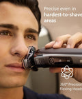 Wet And Dry Electric Shaver With SenseIQ Technology For A No Nonsense Close Shave And Skin Comfort, Triple Lift And Cut System For Tough Areas, 360 Rotating Dual Steel Precision Blades, Nose Trimmer, Model X9000 90 on cheek