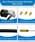 Gas To Propane Conversion Kit For Spirit II 310 315 E310 E210 Grills With 5Ft Regulator Hose Specific Fit BTU Matched Orifices Easy Switch From Natural Gas To Propane components including ABS regulator, brass nozzles, rubber hose, and screwdriver