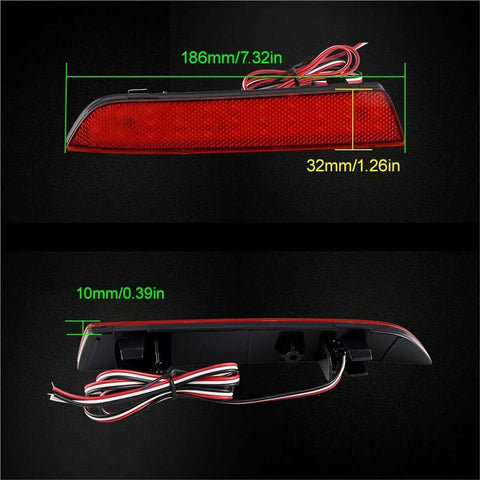 Mercedes W447 Vito 2014 2019 LED Reflector Tail Light 2Pc Red Lens dimensions showing length, height, and thickness for better fit.