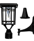 Prairie Solar Outdoor Light Fixture With Wall Pole And Pier Mounts No Wire Setup Black LED Lamp 250 Lumen Warm White Light