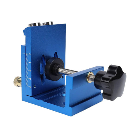 Premium Pocket Hole Jig Kit Featuring Adjustable 15 Degree Drill Guide And Dual Scale Slider For Hella Tight Joints In Woodworking and Furniture Assembly, blue aluminum build