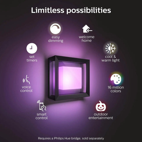 Econic Square Outdoor Smart Wall Light Black with White and Color Ambiance LED color changing weatherproof features