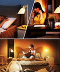 Gold Brass Industrial Table Lamp with USB on nightstands and desks, showing dimmable touch control LED filament bulb in various rooms.