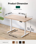 CubiCubi Large Electric Height Adjustable Standing Desk Maple Surface with dimensions noted, featuring solid one piece design.