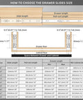 Diagram for choosing Full Extension Drawer Slides Pair 8 To 24 Inch, 100 LB Load Capacity, showing measurements and sizes.