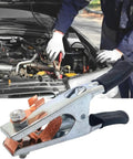 Heavy Duty 500A Welding Ground Clamp With Rubber Sleeve For Superior Conductivity And Safety Pro Grade Welding Clamps For Industrial And Home Use Built Tough For Demanding Projects showing close-up and use in car engine
