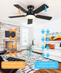 46 Inch Black Ceiling Fan With Lights And Remote, Low Noise Flush Mount Modern Low Profile Ceiling Fan With Dimmable Light And Reversible Blades For Bedroom Indoor Outdoor Use