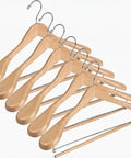 Natural Wooden Suit Hangers With Non Slip Bar And 360 Degree Swivel Hook For Men Heavy Duty Coat Hangers Smooth Finish Durable Closet Organizers Pack Of 6
