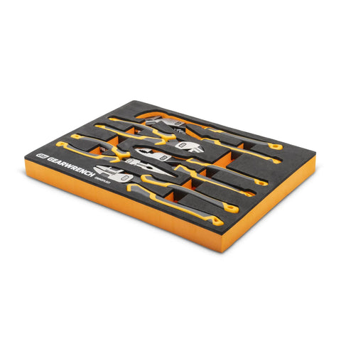 Pitbull Cushion Grip Pliers Set With Foam Storage Tray, K9 Jaw Grip, 5-piece hand tool set in black and orange foam tray