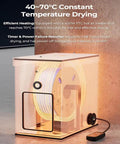 Multi-Kilo Filament Dryer For 1kg To 5kg Spools, Heats Up To 70 Celsius, Fireproof And Moisture-Proof Enclosure, Compatible With PLA PETG TPU ABS Filaments, Detachable Heating Module For Hassle-Free DIY Setup.