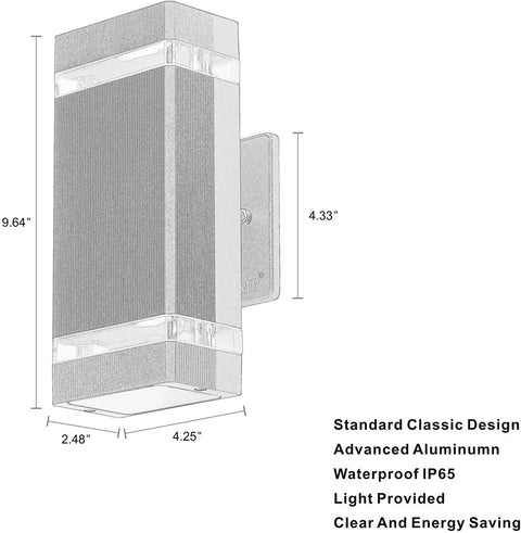Square Up And Down LED Outdoor Wall Light With Die Cast Aluminum Housing Weatherproof Rugged Exterior Wall Lamp