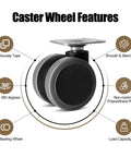 Easy Peasy Peel And Stick Caster Wheels For Trash Cans And Storage Bins With Smooth As Butter Rolling Action, featuring black swivel wheel.