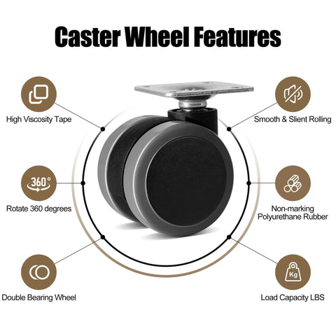 Easy Peasy Peel And Stick Caster Wheels For Trash Cans And Storage Bins With Smooth As Butter Rolling Action, featuring black swivel wheel.