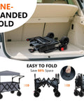 3 In 1 Collapsible Foldable Wagon With 300 Lbs Capacity And 150 L Heavy Duty Utility Cart Removable Canopy folded in car trunk