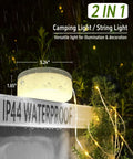 All In One Solar Camping Lantern And String Lights With 150 Warm White LEDs, 39.4 Ft Fairy String Light on wet surface