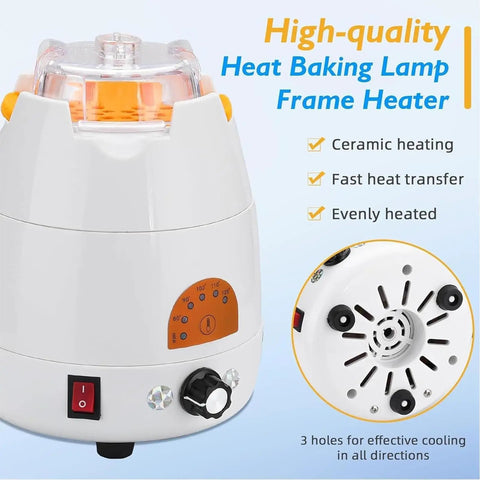 Real Deal Eyeglass Frame Heater With 70 To 130 Fahrenheit Hot Air Glass Warmer Smooth Operating Wind Cover Optician Frame Adjuster. Ceramic heating element and control panel view.