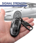 Tesla Key Fob Cover With Keychain Grippy TPU Case For Model 3 Model Y Model S held in hand, features shockproof protection.
