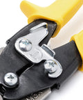 Crescent Wiss 9-3/4in MetalMaster compound-action snips, yellow-handled with chrome locking plate (close-up)