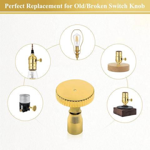DiCUNO vintage brass lamp switch knobs; metal, universal light socket, standard size, 4-pack