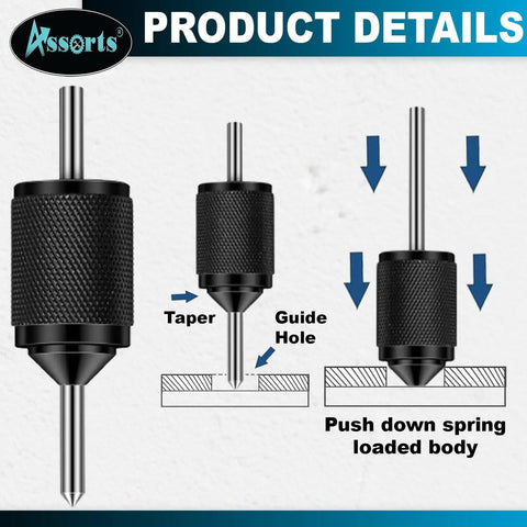 Diagram of Pro Grade Universal Transfer Punch And Aligner Tool Set For Machining And Fabrication Work With Self Centering Hole Locator