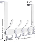 Over The Door Hook Rack With 5 Tri Hooks For Coats And Towels, Space Saver Door Hanger, White Finish, Fits 1 3/8 To 1 3/4 Inch Doors
