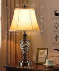 Farmhouse Table Lamp Set Of 2 With 3 Way Dimming Vintage Bedside Lamps With USB Ports And Included LED Bulbs For Bedroom Or Living Room End Tables No Fuss USB Charging For Cabin Decor, shown on desk with dimensions
