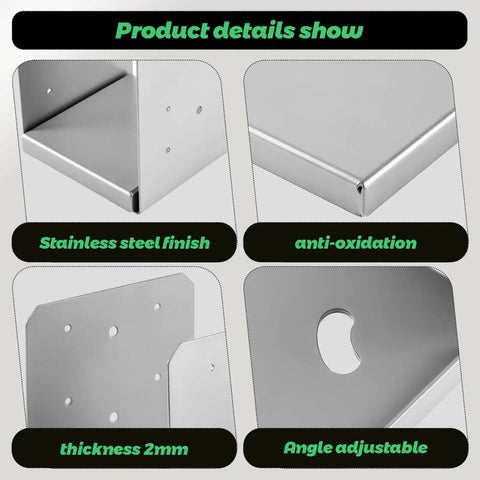 Detailed view of Heavy Duty 4x4 Post Base Bracket Set Stainless Steel Adjustable Anchor Plate showing finish and features.