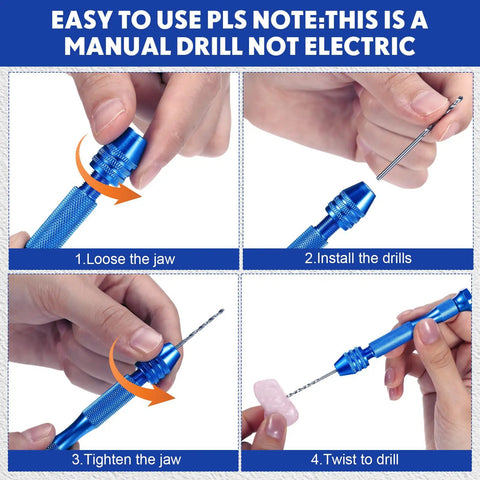 Blue Pin Vise Hand Drill Set With 74 Micro Twist Drill Bits And 20 PCB Mini Bits for Resin Polymer Clay Craft demonstration