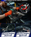 Mechanic using a 1/2-Inch Offset Extension Wrench For Tight Spots, Impact Ratchet Extender For Electric Drill in automotive engine area
