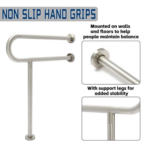 24 Inch Handicap Grab Bars For Bathroom Stainless Steel 304 Wall Mount And Floor Support Handrails No Slip Grip bar with stability features
