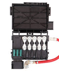 Slick Battery Fuse Box Terminal With Three Pin Wiring Harness Pigtail Connector For 99 04 VW Beetle Jetta Golf MK4 Bora Heavy Duty ABS Housing. Close-up view.