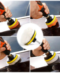 Pro Grade 22 Piece Drill Buffing Pads Kit For Car Polishing with 3 inch foam pads and wool buffers in use on car surface.