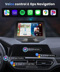 7 Inch Portable Car Stereo With Wireless CarPlay And Android Auto showing navigation and app icons on dashboard