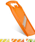 Börner Wave-Waffle Power Line vegetable slicer, orange, with crinkle-cut and spirelli blades.